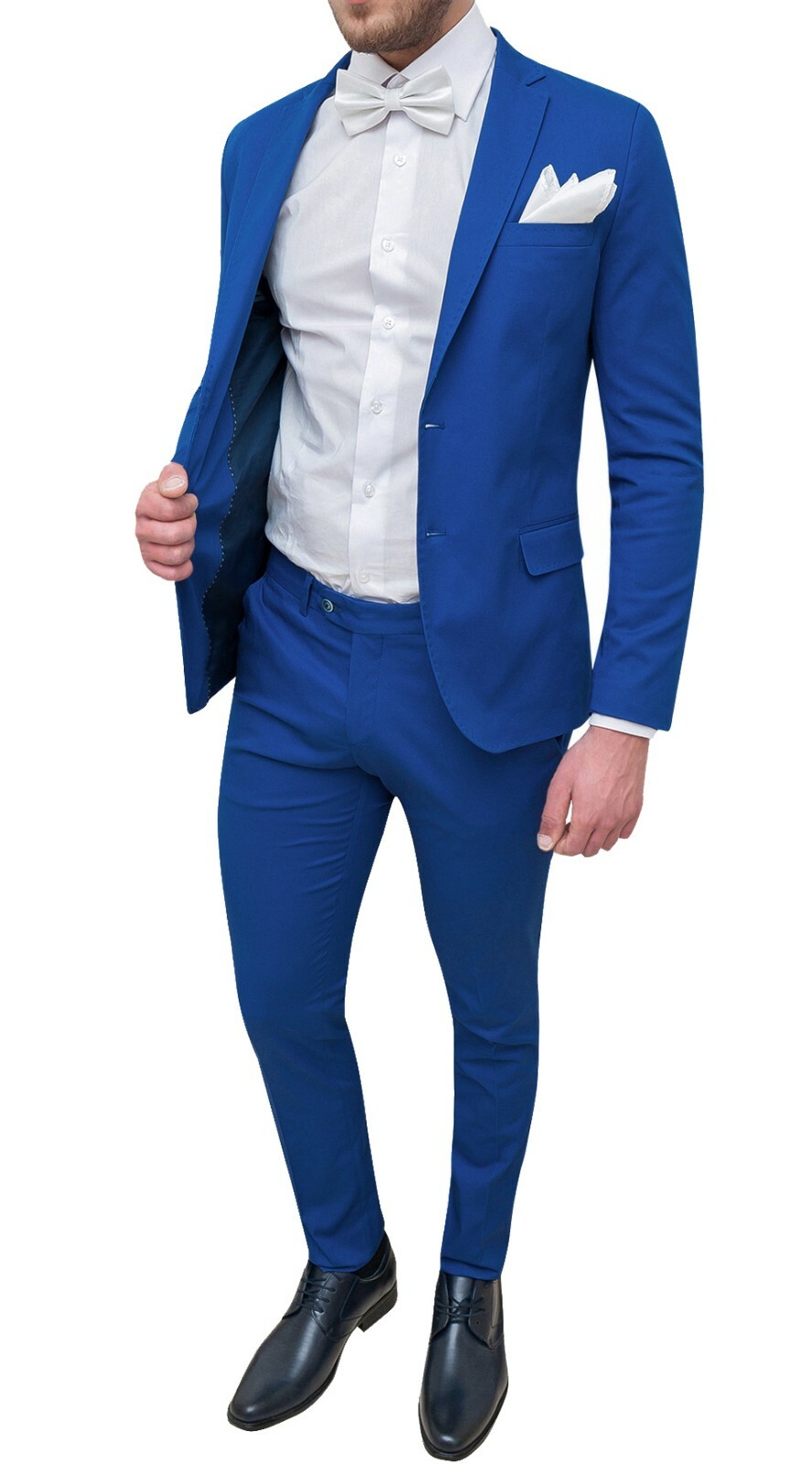 ABITO COMPLETO UOMO SARTORIALE BLU 100% MADE IN ITALY CON PAPILLON E  POCHETTE